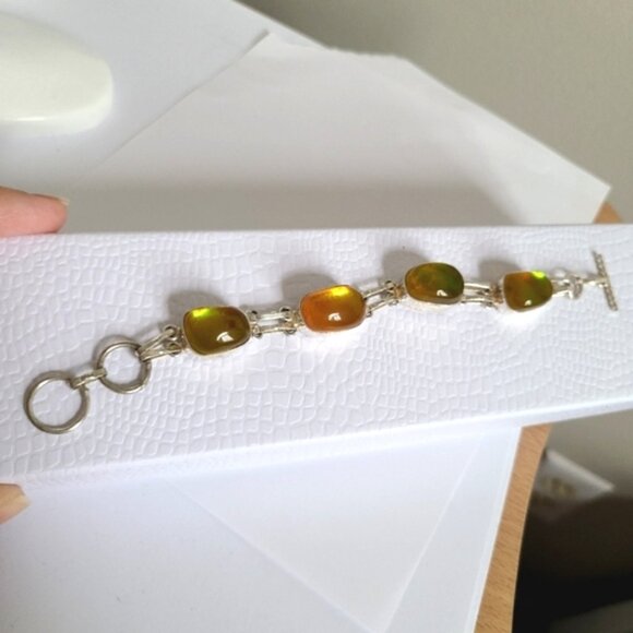 Vintage Boho Sterling Silver Yellow Rainbow Topaz Oval Chain Link Bracelet - Picture 5 of 9